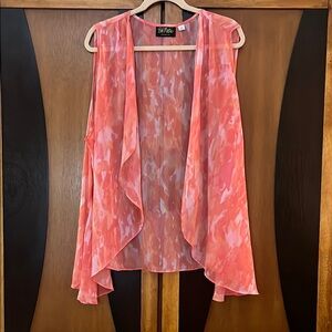 🔥🔥🔥Bob Mackie Coral and White Sheer Open Front Cascade Vest